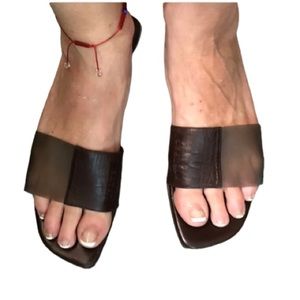 Chanel size 10 brown leather authentic Chanel sandal transparent detail